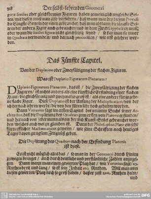Das Fünffte Capitel. Von der Duplation oder Zweyfältigung der flachen Figuren.