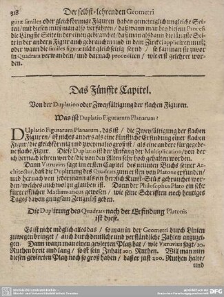 Das Fünffte Capitel. Von der Duplation oder Zweyfältigung der flachen Figuren.