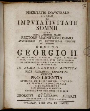 Dissertatio Inavgvralis Moralis De Impvtativitate Somnii