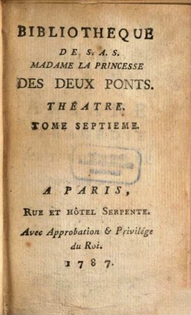 Bibliothèque universelle des dames. Classe 4, Théâtre. 7. 1787
