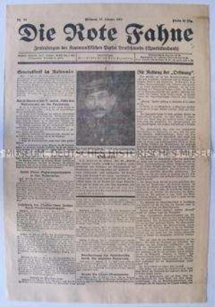 Kommunistische Tageszeitung "Die Rote Fahne" mit einem Bild des Mörders von Karl Liebknecht
