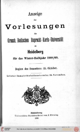 Wintersemester 1908/1909
