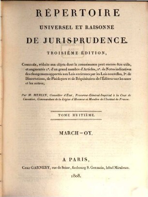 Répertoire universel et raisonné de jurisprudence, 8. March - Oy