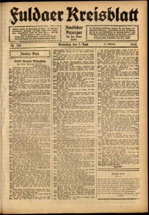 Zweite Ausgabe vom Samstag, den 07. Juni 1919.