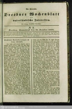 No. 3. Dresden, Sonnabend den 19. October 1839