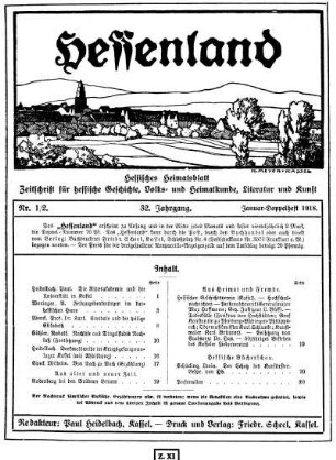 32.1918: Hessenland : hessisches Heimatblatt ; Zeitschrift für hessische Geschichte, Volks- und Heimatkunde, Literatur und Kunst