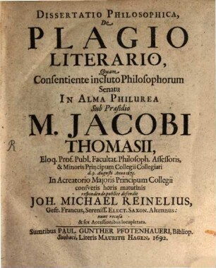Dissertatio Philosophica, De Plagio Literario