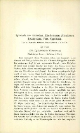 Synopsis der deutschen Blindwanzen (Hemiptera heteroptera, Fam. Capsidae). XI. Teil. (Div. Cyllocoraria. Fortsetzung)