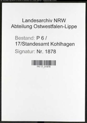 Sterberegister Standesamt Kohlhagen