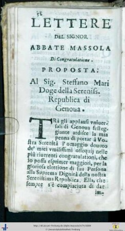 Lettere del Signor Abbate Massola di Congratulatione.