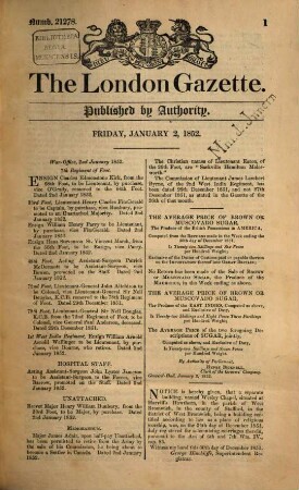 The London gazette : the appointed organ for all announcements of the Executive. 1852