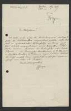 Brief von Josef Franz Freyn an Unbekannt