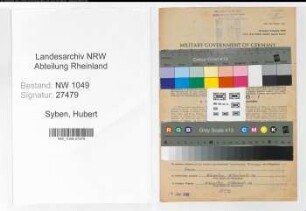 Entnazifizierung Hubert Syben , geb. 08.08.1903 (Lokfuehrer)