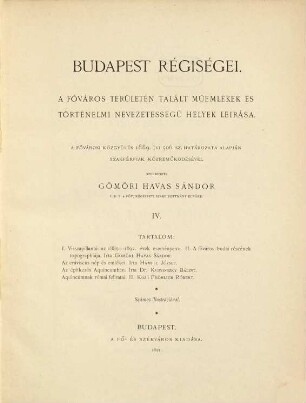 Budapest régiségei : a Budapesti Történeti Múzeum főigazgatója. 4, 4. 1892