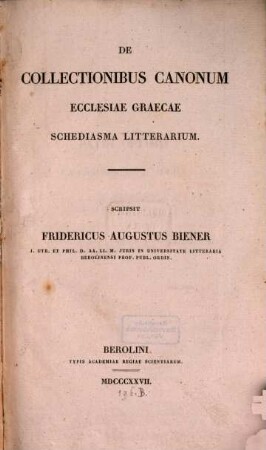 De collectionibus canonum Ecclesiae Graecae Schediasma litterarium