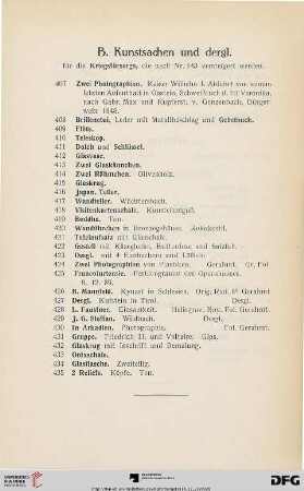B. Kunstsachen und dergl. (Nr. 407-435)