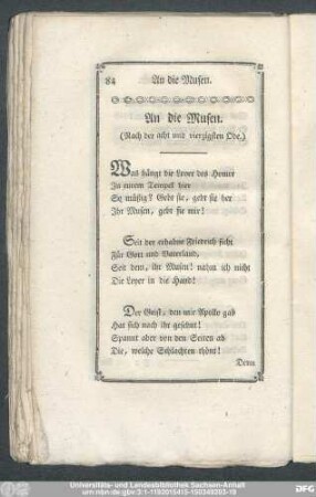An die Musen. (Nach der acht und vierzigsten Ode.)