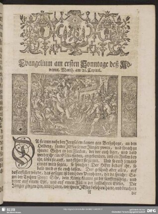 [Evangelium und Epistel am ersten Sonntage deß Advents]