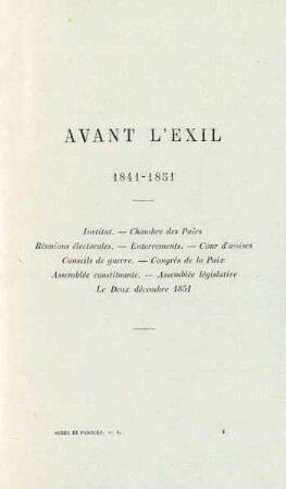 Avant l'exil. 1841-1851