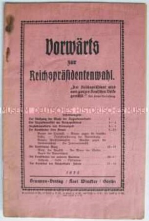 Propagandaschrift der DVP zur Reichspräsidentenwahl 1925