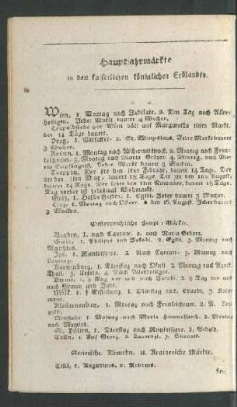 Hauptjahrmärkte in den kaiserlichen königlichen Erblanden