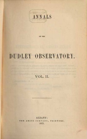 Annals of the Dudley Observatory. II