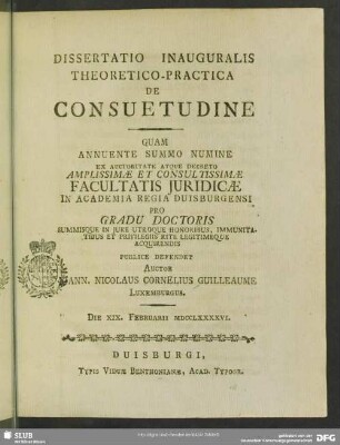 Dissertatio Inauguralis Theoretico-Practica De Consuetudine