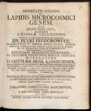 Dissertatio Solemnis De Lapidis Microcosmici Genesi
