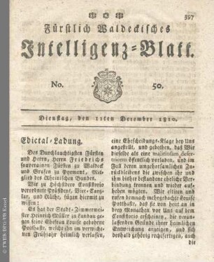 No. 50, Dienstag, den 11ten December 1810