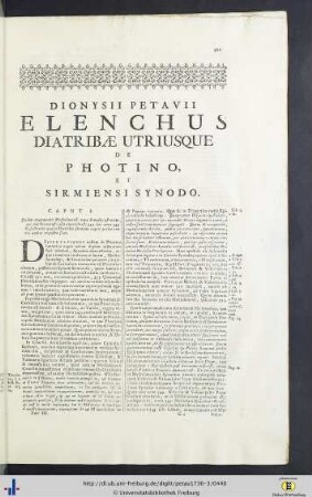 Dionysii Petavii Elenchus Diatribae utriusque de Photino, & Sirmiensi Synodo.