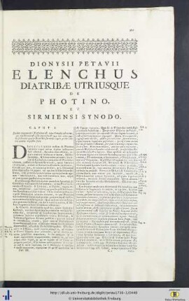 Dionysii Petavii Elenchus Diatribae utriusque de Photino, & Sirmiensi Synodo.