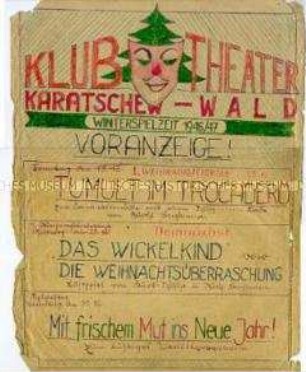 Handgeschriebener und handgezeichneter Aushang zu einer Kulturveranstaltung im Kriegsgefangenenlager Karatschew