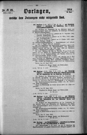 Anlage: zu No.23. (561-568.), Vorlagen, welche den Zeitungen nicht mitgeteilt sind
