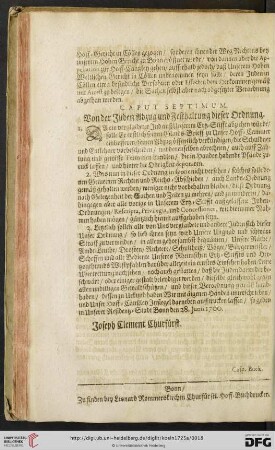 Caput septimum: Von der Juden Abzug und Festhaltung dieser Ordnung