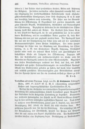 468-469 [Rezension] Kroymann, Emil, Tertullian adversus Praxean