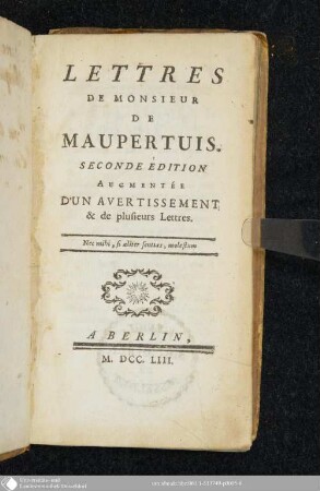 Lettres De Monsieur De Maupertuis