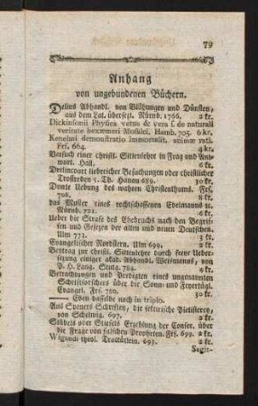 79-87a, Anhang von ungebundenen Büchern. Brochirte Bücher.