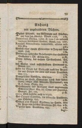 79-87a, Anhang von ungebundenen Büchern. Brochirte Bücher.