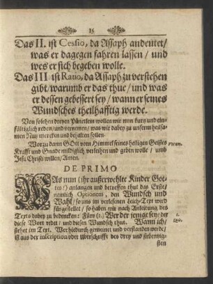 De Primo. [... Fürs (I.) Wer der jenige sey/ der diese Wort redet/ und diesen Wundsch thut. ...]