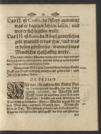De Primo. [... Fürs (I.) Wer der jenige sey/ der diese Wort redet/ und diesen Wundsch thut. ...]