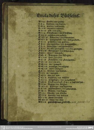 Errata dieses Büchleins