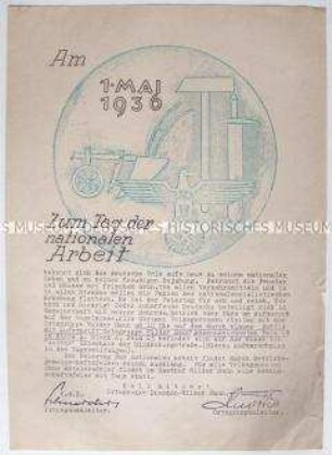 Hektografiertes Rundschreiben einer NSDAP-Ortsgruppe zum 1. Mai 1936