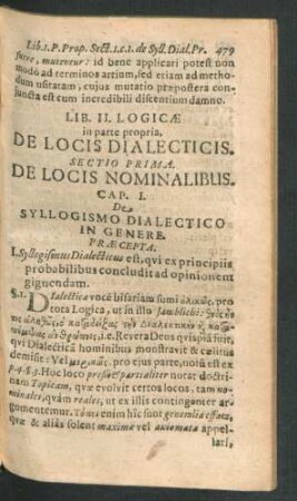 Cap. I. De Syllogismo Dialectico In Genere.