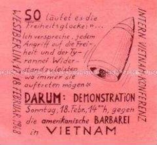 Handzettel mit Aufruf zu einer Demonstration gegen den Vietnam-Krieg