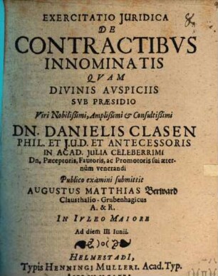 Exercitatio Iuridica De Contractibus Innominatis