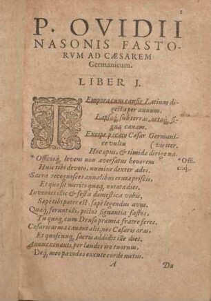 P. Ovidii Nasonis Fastorvm Caesarem Germanicum. Liber I.