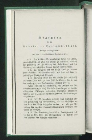 Statuten für die Rabbiner - Versammlungen.