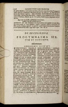 De Re Culinaria. Progymnasma Sextum Et Vicesimum. - Progymnasma Sextum Et Quadragesimum.