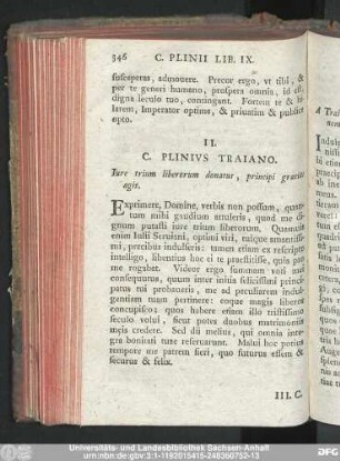 II. C. Plinius Traiano. Iure trium liberorum donatus, principi gratis agit.