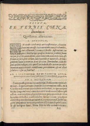 Primum, Ex Verbis Coenae Dominicae. Quaestiones affirmativae.